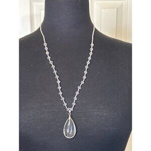 Unbranded Silver Fashion Necklace w/Clear Color Teardrop Shape Charm 14" Height